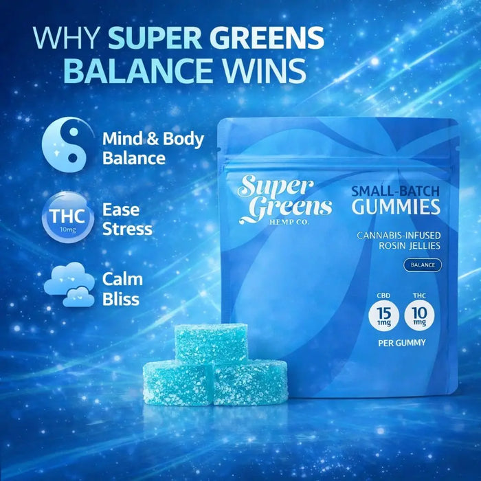 200mg Rosin Gummies (20ct) | 10mg Balance Gummies | Super Greens