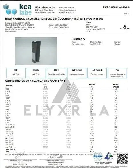 GEEK’D X ELYXR LA | THCA+THCP 1G DISPOSABLE | SKYWALKER OG | INDICA GEEK'D