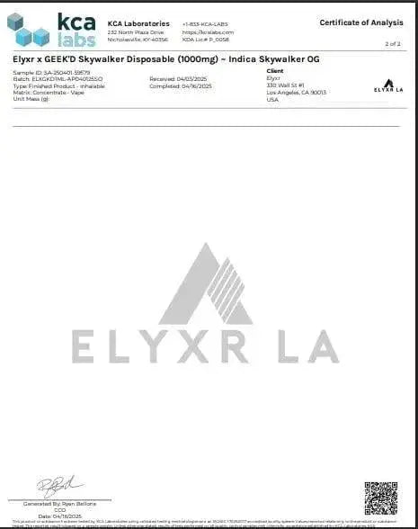 GEEK’D X ELYXR LA | THCA+THCP 1G DISPOSABLE | SKYWALKER OG | INDICA GEEK'D