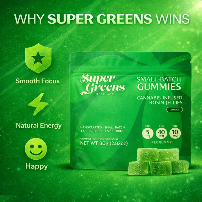 200mg Rosin Gummies (20ct) | 10mg Focus Gummies | Super Greens 