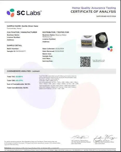 3G Fresh Frozen Badder | Gorilla Silver Haze | Sativa Supergreenshempco