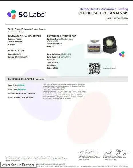 3G Fresh Frozen Badder | Lemon Cherry Gelato | Hybrid Supergreenshempco