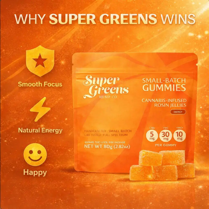 200mg Rosin Gummies (20ct) | 10mg Energy Gummies | Super Greens 