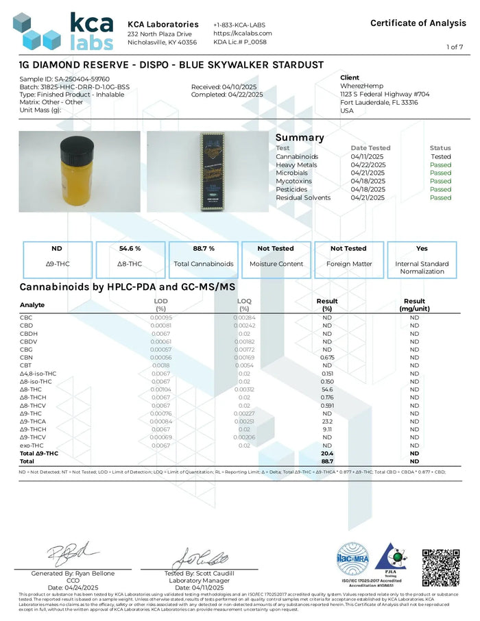 1G THCA Disposable | Blue Skywalker Stardust | Indica 