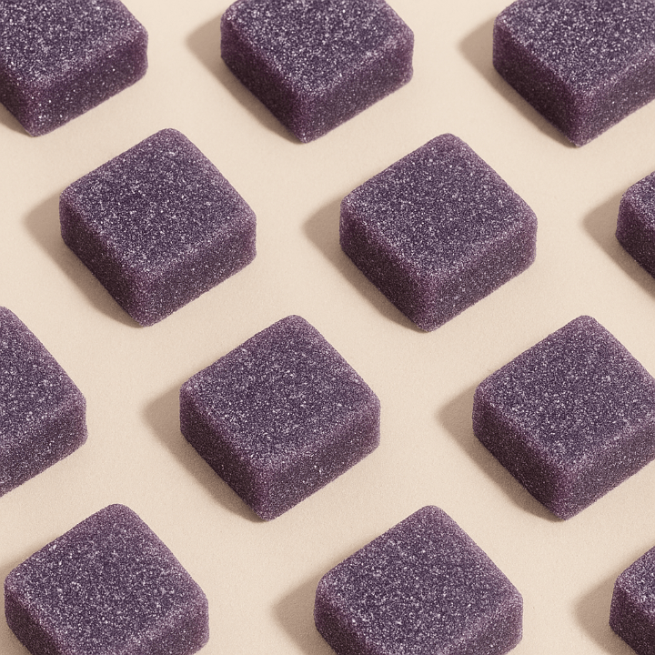 Detailed image of a THCa gummy candy, showcasing its texture and vibrant color