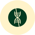 Circular logo with a green symbol on a white background