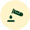 Icon of a green bottle with a droplet on a beige background