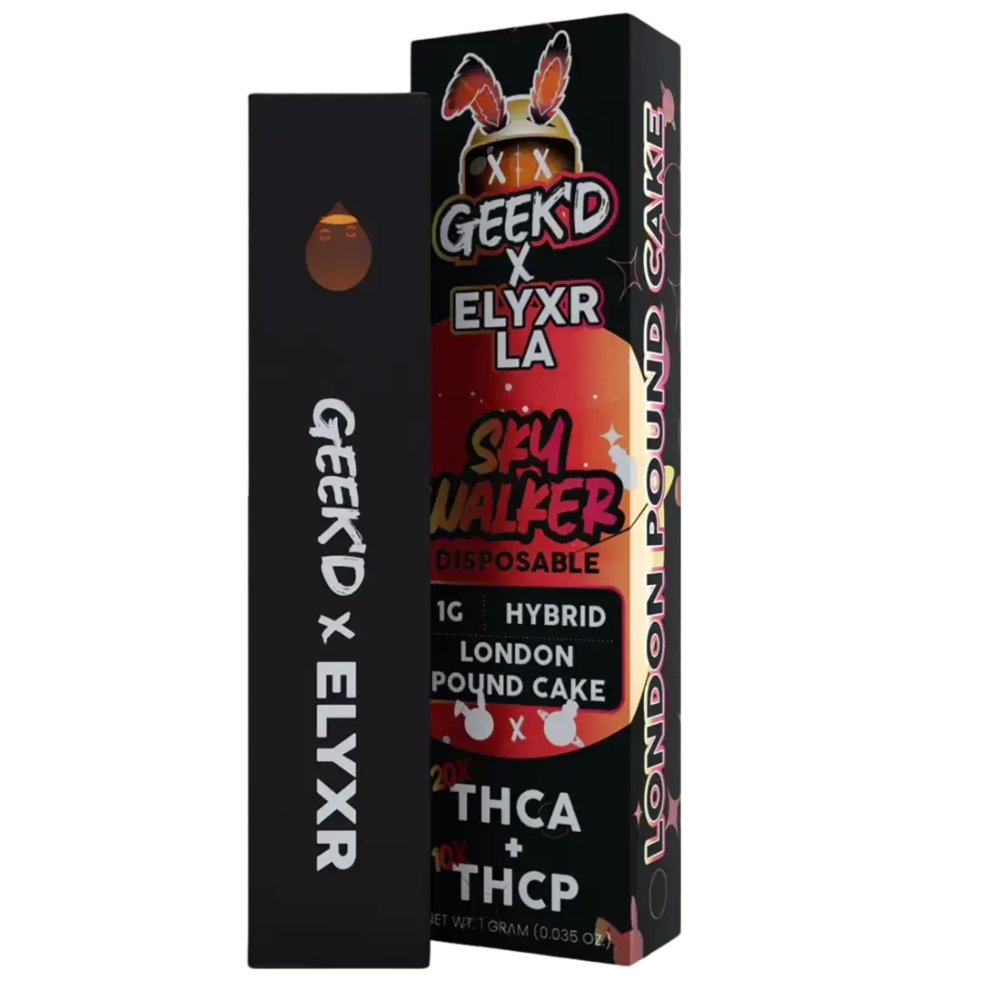 GEEK’D X ELYXR LA | THCA+THCP 1G DISPOSABLE | LONDON POUND CAKE | HYBRID