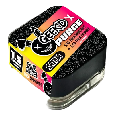 GEEK’D x PURGE – THC-A DIAMONDS + CRUMBLE – 3-GRAMS – SOUR DIESEL x MAUI WOWIE – SATIVA GEEK'D