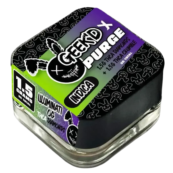 GEEK’D x PURGE – THC-A DIAMONDS + CRUMBLE – 3-GRAMS – ILLUMINATI OG x STRAWBERRY CHEESECAKE – INDICA GEEK'D