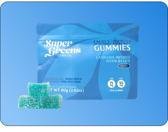 200mg Rosin Gummies (20ct) | 10mg Balance Gummies | Super Greens