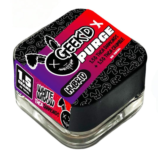 GEEK’D x PURGE – THC-A DIAMONDS + CRUMBLE – 3-GRAMS – WHITE WIDOW x RUNTZ OG – HYBRID
