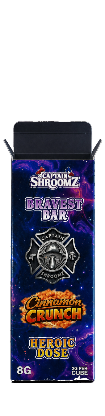 An open Bravest Bar carton with the chocolate rising out of it